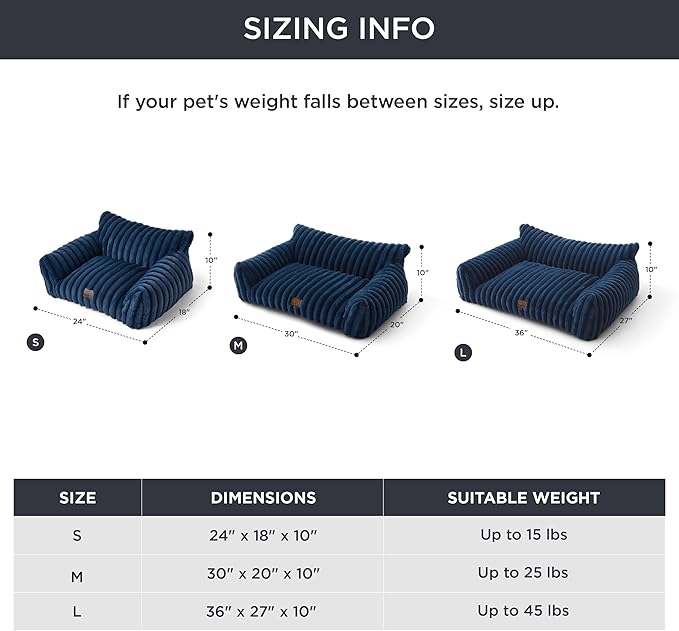Bedsure Cute Dog Couch for Pets - Fluffy Dog Sofa with Premium Soft Corduroy Fleece, Pet Couch Bed with Washable Cover, Supportive Pet Sofa Bed for Medium Large Dogs, 36inch, Night Blue