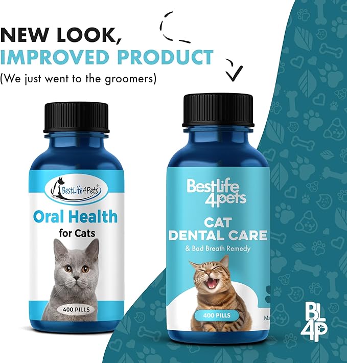 Cat Bad Breath & Oral Health Remedy, Natural Dental Care Cats Teeth, Mouth and Gums, Easy to Use Daily Supplement for Stomatitis, Gingivitis, Plaque & Tartar Control for Cats, 800 Small Pills