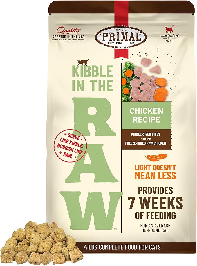 Primal Kibble in The Raw, Freeze Dried Cat Food, Chicken, Scoop & Serve, Made with Raw Protein, Whole Ingredient Nutrition, Crafted in The USA, Dry Cat Food, 64 Ounce (4 lb) Bag