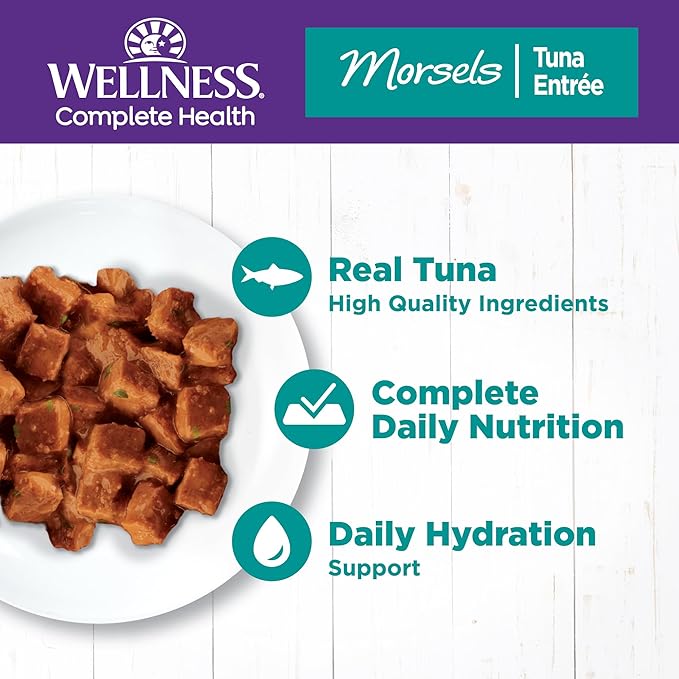 Wellness Complete Health Cubed Adult Wet Cat Food, Natural, Protein-Rich, Grain Free, 3 Ounce, 24 Pack, (Tuna Entrée)