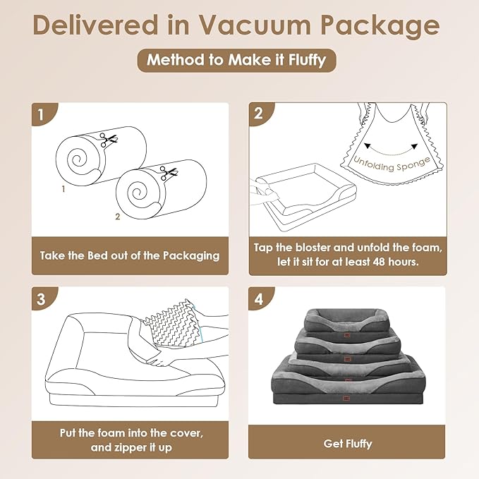 EHEYCIGA Memory Foam XL Dog Bed for XLarge Sized, Extra Large Orthopedic Dog Sofa with Sides and Waterproof Liner, Washable Bolster Pet Couch with Removable Cover, 48x35x7.5 Inch, Grey