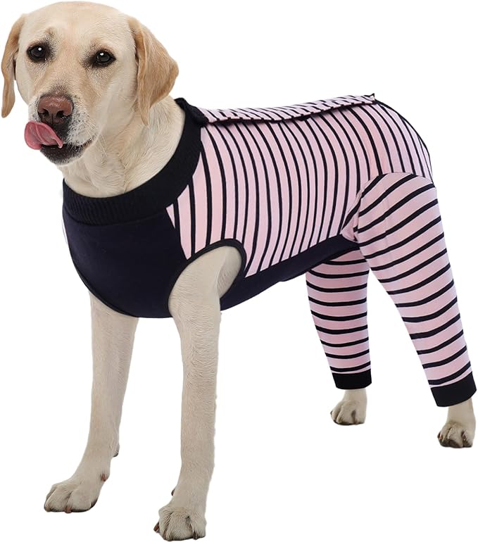 Kuoser Dog Recovery Suit, Anti Licking Dogs Rear Leg Sleeve, Abdominal Dog Surgical Suit with Pants Cover Protect Wounds, Dogs Elbow Protector Soft Pet Surgery Onesie Cone Alternative, Pink 2XL