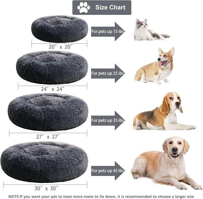 WNPETHOME Calming Dog Beds for Large Dogs, Anti-Anxiety Donut Large pet Bed, Fluffy Faux Fur Plush Pet Bed，Warming Cozy Soft Round Lagre Bed for Jumbo Dogs, Cat Cuddler Cushion Bed