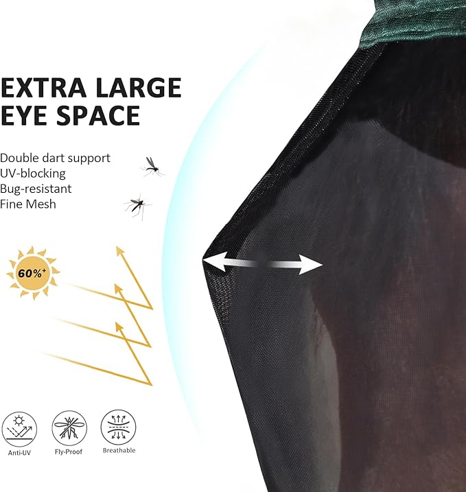 Harrison Howard Pro Luminous Horse Half Face Fly Mask Large Eye Space with Ears UV Protection for Horse Hunter Green S