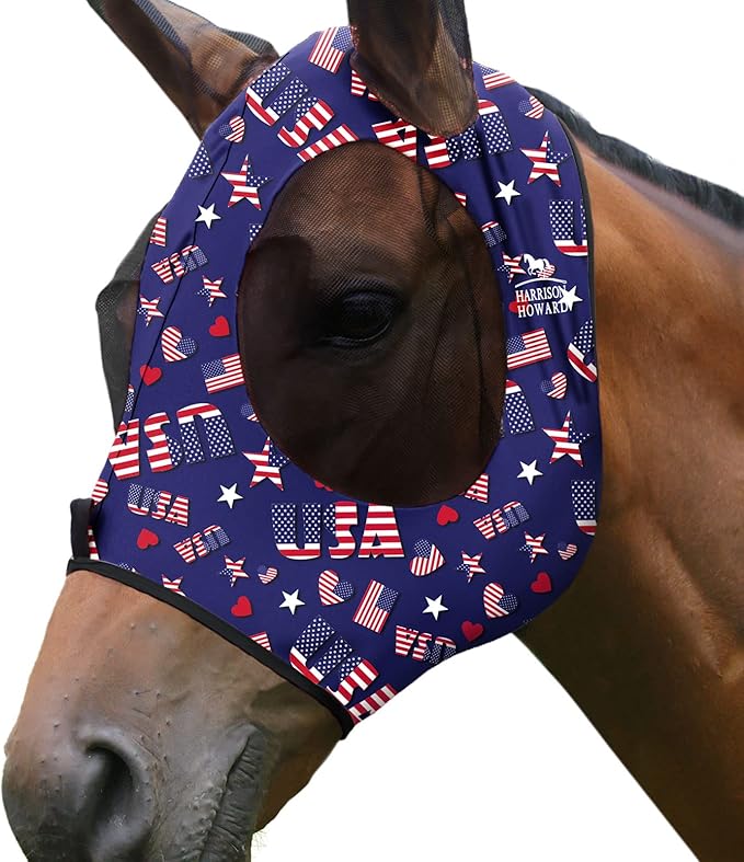 Harrison Howard Super Comfort Stretchy Fly Mask Large Eye Space with UV Protection Soft on Skin with Breathability Classic Letters S