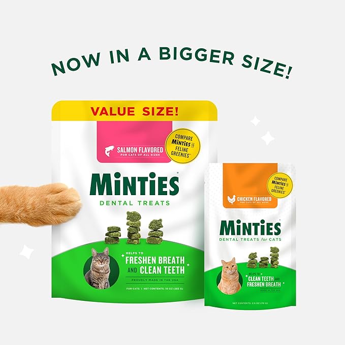 Minties Dental Treats for Cats, Chicken Flavored Treats for Cats, Freshens Breath and Controls Tartar, 2.5oz