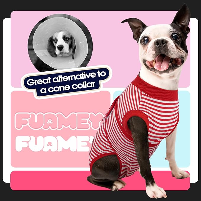 FUAMEY Dog Recovery Suit Male,Dogs Surgery Neuter Suits Puppy Spay Shirts for Female Protect Dog's Skin Anti Licking Abdominal Wounds Doggie Onesie Pet Bodysuit Alternative to Cone Red Stripes XXL