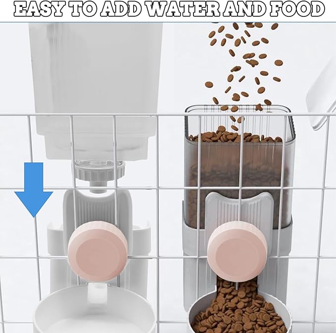 kathson Rabbit Gravity Auto Feeder Set 35oz Hanging Automatic Food Water Dispenser Cage Automatic Feeder Set for Rabbit Chinchilla Guinea Pig Hedgehog Ferret Kitty Puppy (Pink)