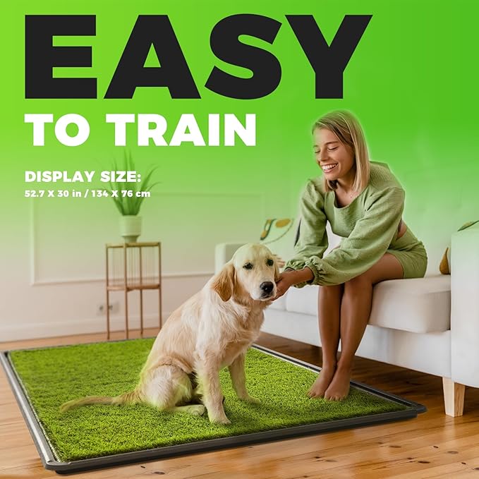 Hompet Dog Grass Pad with Tray Large, 52.7"x30", 2 Reusable Artificial Turf for Dogs Potty, Waterproof Non-Slip Washable Pee Pads, Quickly Absorbency Portable Dog Litter Box for Indoor/Outdoor Use