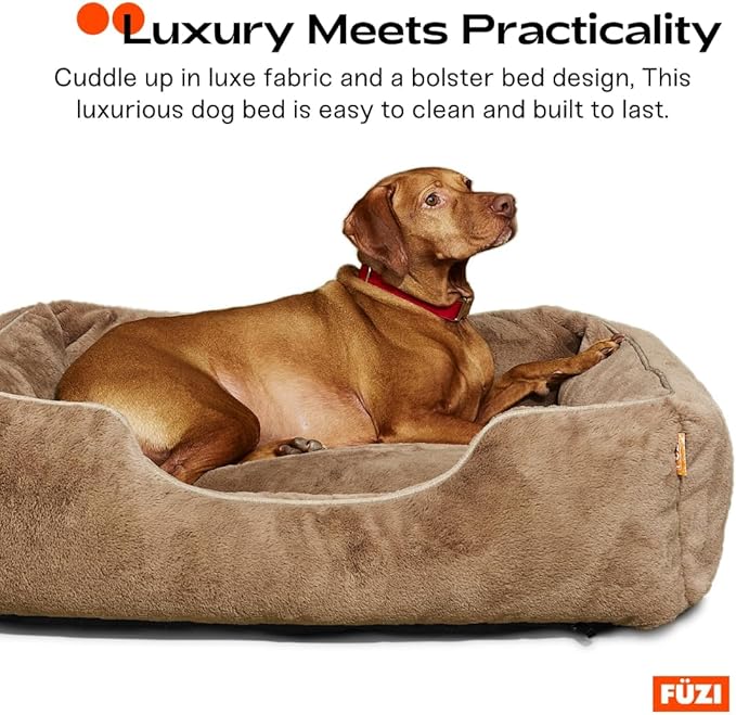 FUZI Luxury Aesthetic Dog Bed with Extra Cover for Large Dogs, Washable Pet Couch, Pet Bed with Sides, Non-Slip Bottom, Soft and Durable Calming Dog Bed, Faux Rabbit Fur, Large 35.6x28.5x9.5 Dark Grey