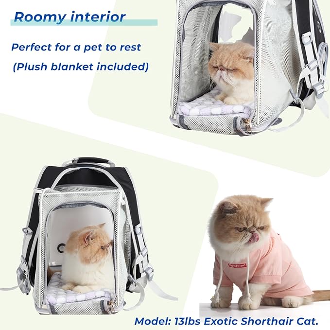 Lollimeow Cat Carrier Backpack, Bubble Expandable Backpack Carrier, Pets and Small Dogs,Airline-Approved, Designed for Travel, Hiking, Walking & Outdoor Use (Square Back Expandable-Black)