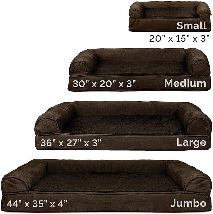 Furhaven Cooling Gel Dog Bed for Large/Medium Dogs w/ Removable Bolsters & Washable Cover, For Dogs Up to 55 lbs - Plush & Suede Sofa - Espresso, Large