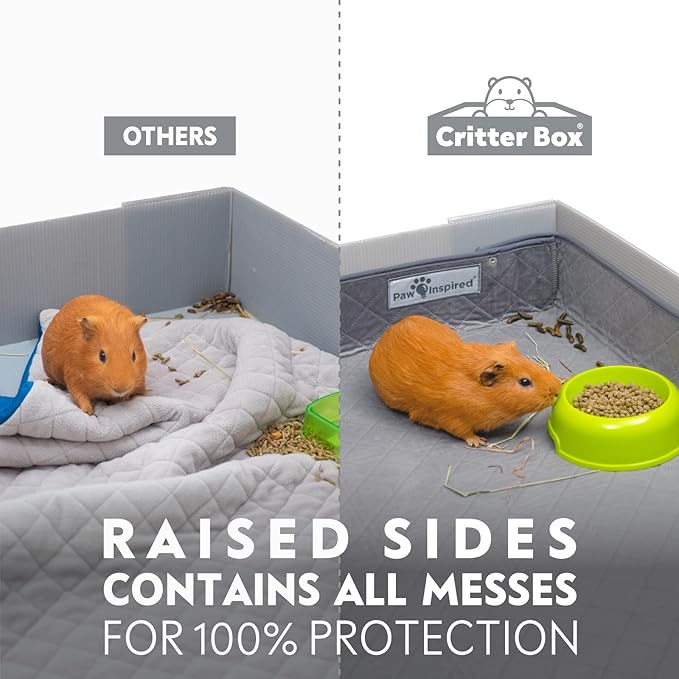 Paw Inspired Critter Box Washable Cage Liner, Reversible Fleece Bedding with Raised Sides for Guinea Pigs and Other Small Animals (Midwest, Gray/Pink)