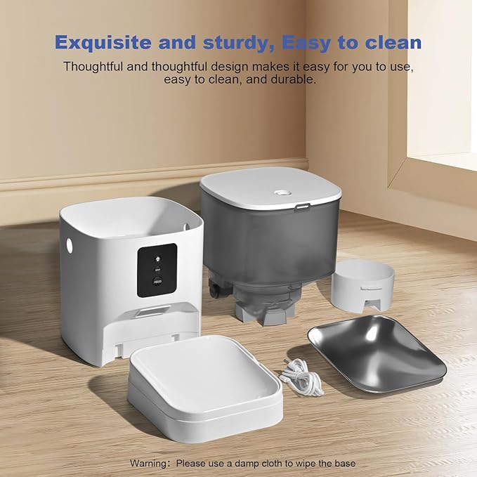 2.4G WiFi Automatic Cat Feeder, 4L Food Dispenser with 10s Voice Recorder, Pet Feeder up to 10 Meals per Day, Timed Cat Feeder with Dry Food Sealed Ring (White, 4L-WiFi)