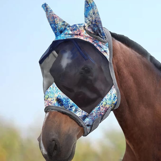 Harrison Howard LumiVista Horse Fly Mask Standard with Ears UV Protection for Horse Pastel Mix L Full Size