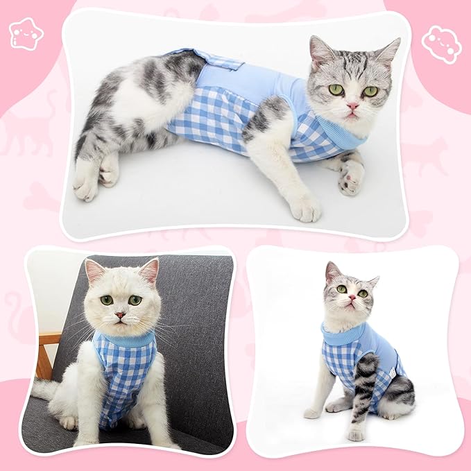 Cat Recovery Suit for Abdominal Wounds or Skin Diseases, Cat Onesie for Cats After Surgery Female Kitten Recovery Suit, Breathable E-Collar Alternative for Cats After Spay Anti Licking Wounds
