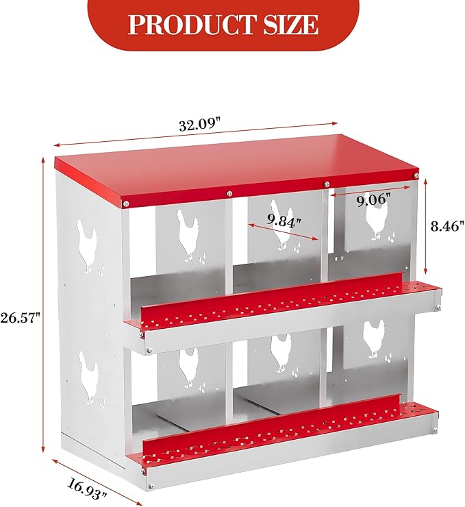 6 Hole Chicken Nesting Box with Roll Out Egg Tray, Rustproof & Ventilated Chicken Laying Boxes for Hens, Chickens, Ducks | Easy-Clean Poultry Coop Accessories