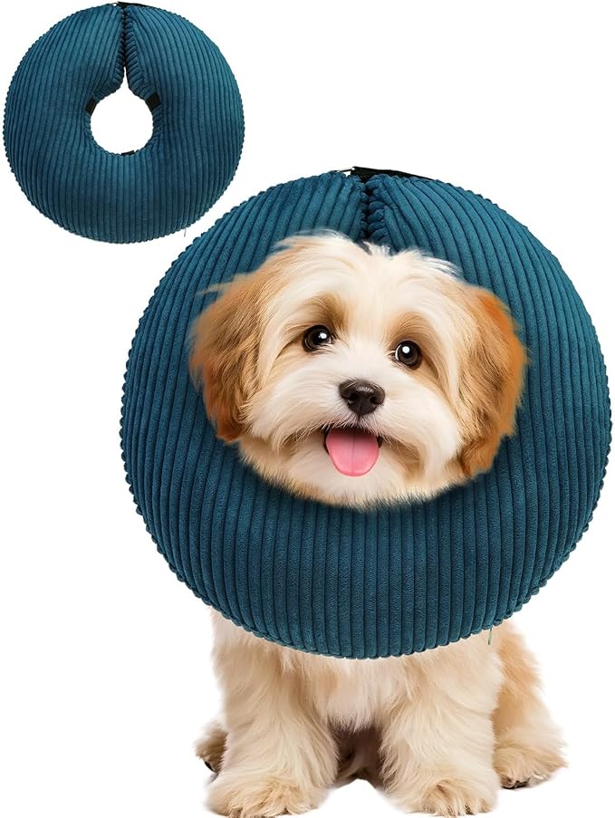 BINGPET Inflatable Dog Cone Collar Alternative After Surgery,Soft Recovery Cone for Dogs to Stop Licking,Protective Neck Donut E Collar Adjustable for Small Medium Large Dogs & Cats(Navy Blue,M)