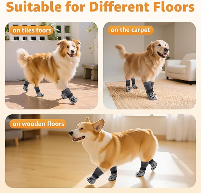 Double Sides Non-Slip Dog Socks to Prevent Licking Paws - Strong Traction for Hardwood Floors, Senior Dogs, Paw Protector, Dog Socks with Grippers - Size Small