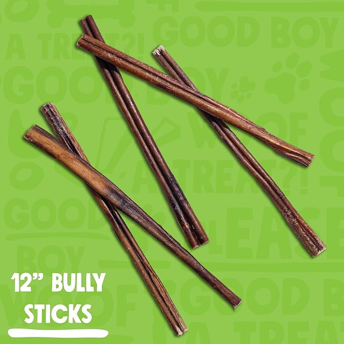 Bully Sticks for Small Dogs | All Natural, Single Ingredient Bully Sticks for Puppies to Medium Dogs (12" Stnd Bully Sticks - 3pk)