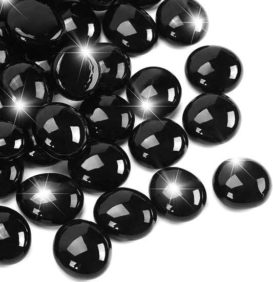 5LB Black Flat Glass Marbles for Vases, Gemstone Beads Vase Filler Decorative Glass Pebbles for Fish Tank, DIY Crafts, Aquarium Decor Rocks