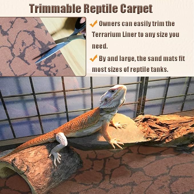 Tfwadmx Reptile Carpet Sand Mat for Bearded Dragon Terrarium Substrate Liner Brown Leopard Gecko Tank Accessories Lizard Bedding Mats for Tortoise Turtle Snake Chameleon with Tweezers 12x20In (2 Pcs)