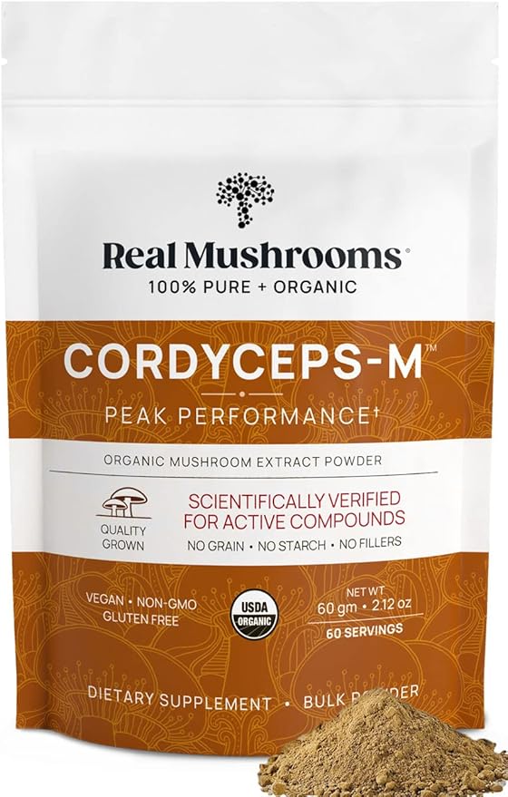 Real Mushrooms Cordyceps Mushroom Powder - Organic Cordyceps Powder Mushroom Energy and Wellness Support - Rich in Beta Glucans - Non-GMO, Vegan Supplement, 60 Servings