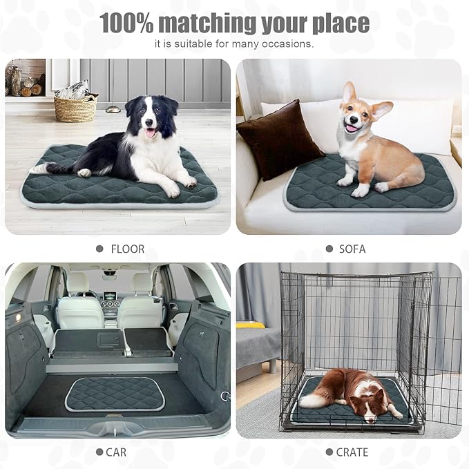 furrybaby Dog Bed Mat Flat Crate Mat with Anti-Slip Bottom Machine Washable Pet Kennel Pad for Dog Sleeping (XL 48x30'', Grey Mat)