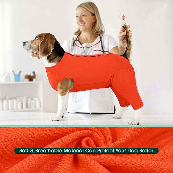 Kuoser Dog Recovery Suit for Rear Legs, Dog Surgical Suit with Pants Cover to Prevent Licking Wounds, Dog Onesie for Surgery Female Spay Male Neuter, Anti Licking Dog Recovery Leg Sleeve, Orange 4XL