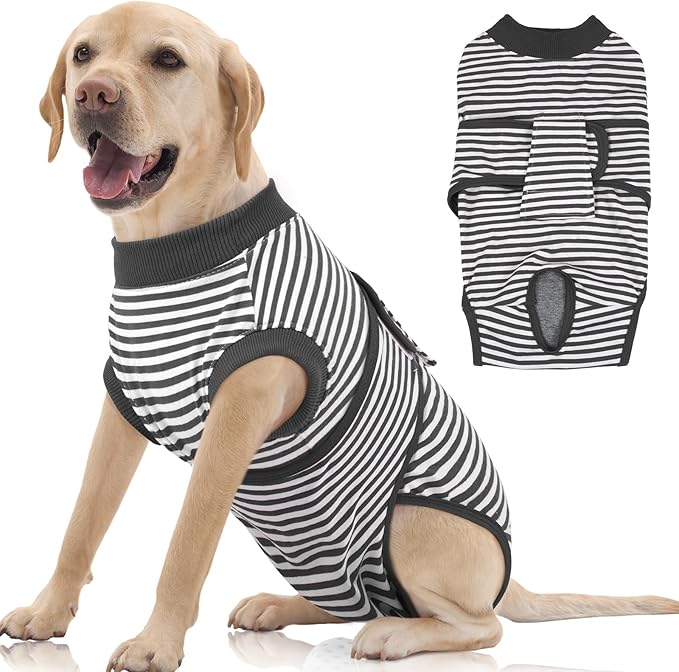 FUAMEY Dog Recovery Suit Male,Dogs Surgery Neuter Suits Puppy Spay Shirts for Female Protect Dog's Skin Anti Licking Abdominal Wounds Doggie Onesie Pet Bodysuit Alternative to Cone Gray Stripes XL