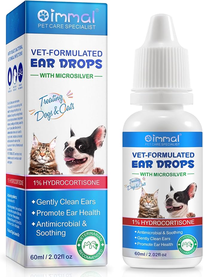 Dog & Cat Ear Infection Treatment Drops, Pets Ear Cleaning Drops with 1% Hydrocortisone for Dog & Cats Yeast Infection, Itchy Ear Relief, Pet Ear Care Supplies for Dogs & Cats -2fl oz