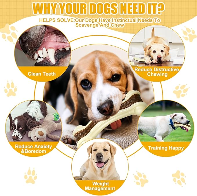 Sosation 6 Pcs Dog Toys for Aggressive Chewers Nylon Beef Flavor Bones Tough Puppy Teething Toys Puppy Chew Bones for Large Medium Small Breed Dogs Puppies Pets Chew Toys(Small Medium Large)
