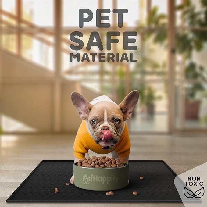 Dog Food Mat - 24x15” Large Silicone Pet Food Mat, Raised Edges for Food and Water Prevent Spill, Waterproof Cat Food Mat Protect Floors,Easy Clean Dog Bowl Mats for Food and Water