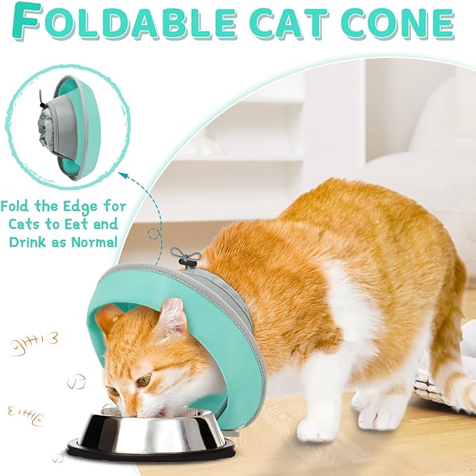 Cat Cone Collar Soft to Stop Licking, Adjustable, Foldable Lightweight Kitten Cones After Surgery Recovery for Cats & Kittens, Cat Cone Alternative (Solid Green, S)