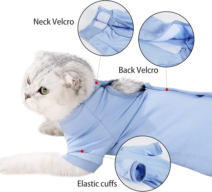 LIANZIMAU Cat Surgical Recovery Suit Professional for Male Female Dog Abdominal Wounds Cone E-Collar Alternative Anti-Licking Pet Surgical Recovery Pajama Suit Soft Fabric Onesie for Cats