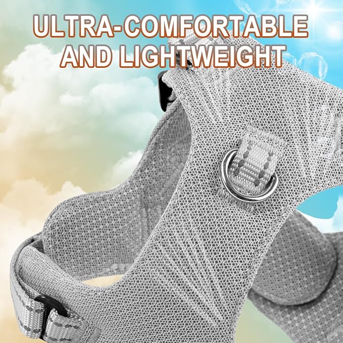 BARKBAY Dog Harness, Reflective Adjustable No Pull Harness, Breathable Soft, Grey, XXS