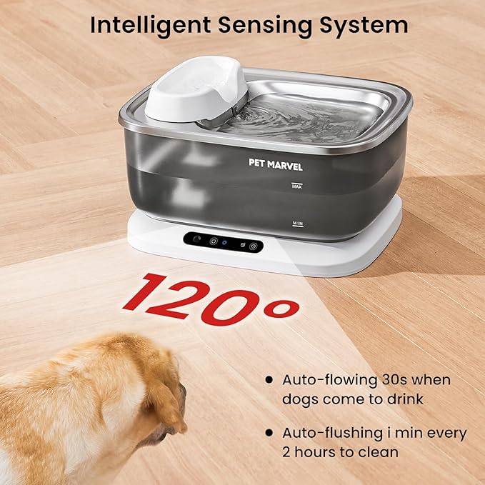 PET Marvel Wireless Sensing Dog Water Fountain for Large Dogs, 7L/1.8Gal/230oz Big Automatic Pet Water Dispenser for Multi Cats, Stainless Steel Filtered Drinking Bowl Wireless Pump F2 V2