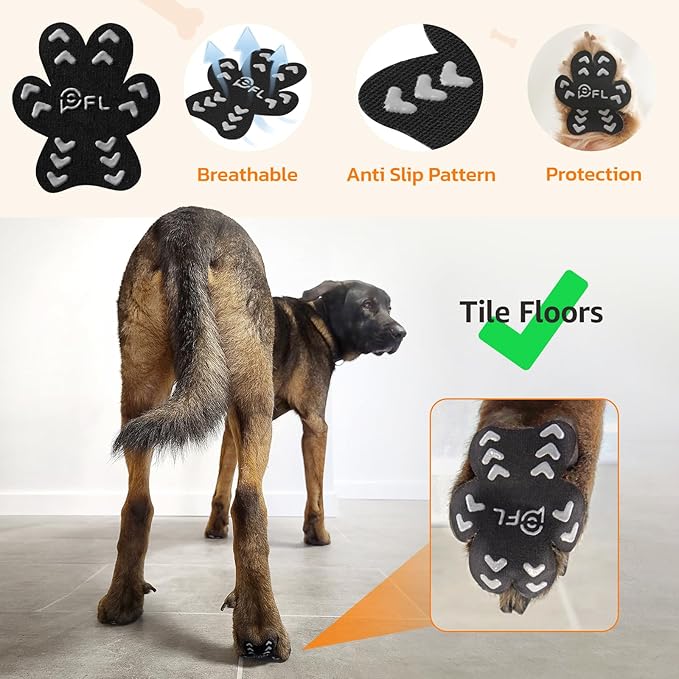 Anti Slip Dog Paw Protector Pads for Senior Dogs, Paw Pads for Dogs Traction, Disposable Self Adhesive Paw Grips for Old Dog on Slippery Hardwood Floor, Black 12 Sets (48pcs) XXL (61-80lbs)