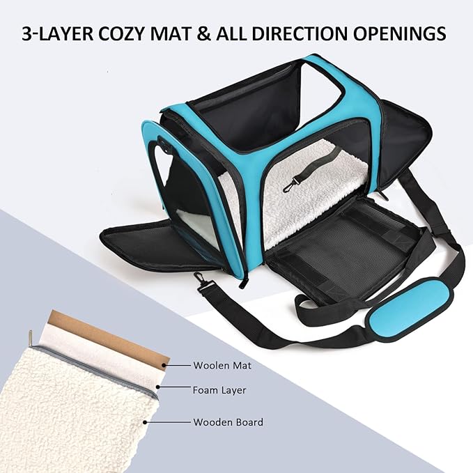 Large Cat Carriers Dog Carrier Pet Carrier for Large Cats Dogs Puppies up to 25Lbs, Big Dog Carrier Soft Sided, Collapsible Travel Puppy Carrier - Large - Blue