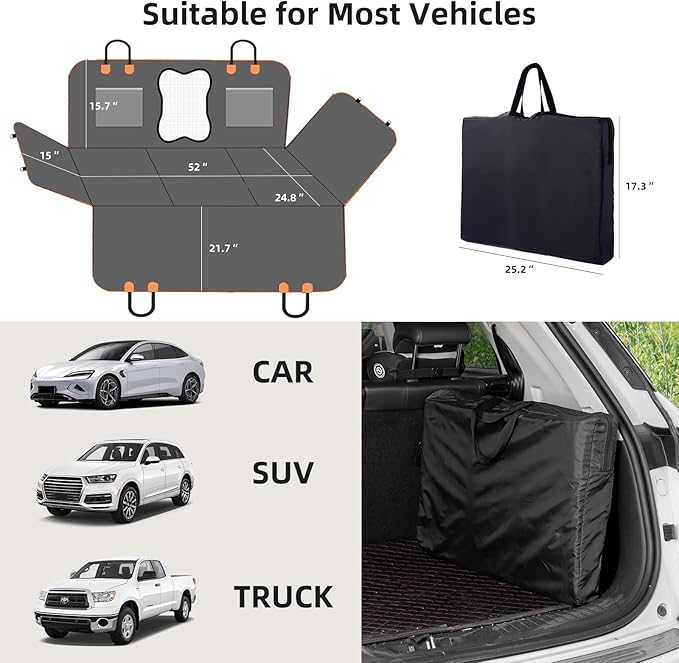 Waterproof Dog Car Seat Cover for Back Seat – Heavy Duty Back Seat Extender for Dogs with Hard Bottom, 7-Layer Protection, Non-Slip & Scratchproof, Easy to Install (Black)