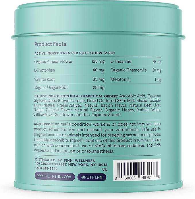 Finn Calming Aid for Dogs - Natural Calming Chews with Melatonin to Support Stress, Separation & Sleep - 90 Soft Chews