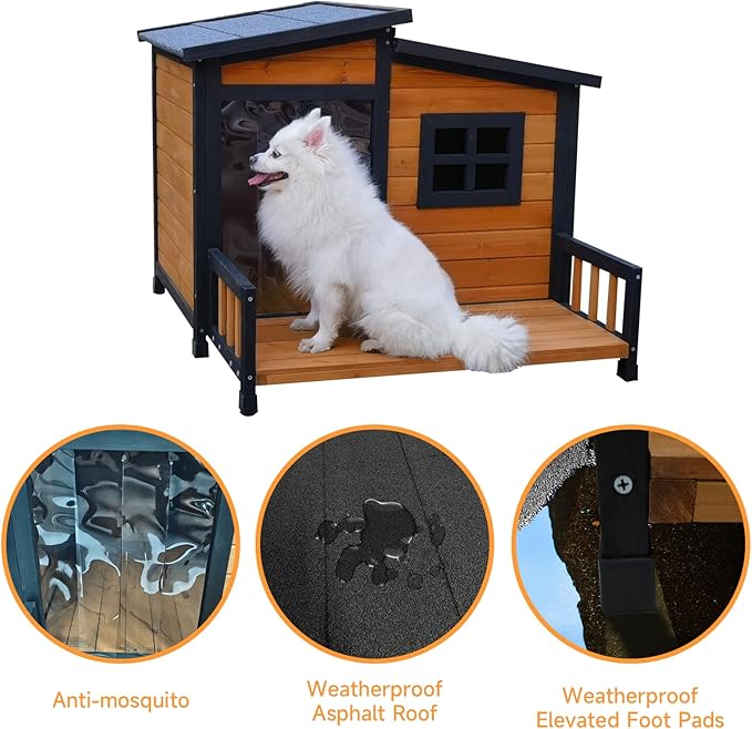 Large Indoor Outdoor Dog House,Wood Insulated Dog House,Weatherproof Outside Shelter with Elevated Floor,Easy to Assemble(39.3" L x 37.5" W x 30" H)