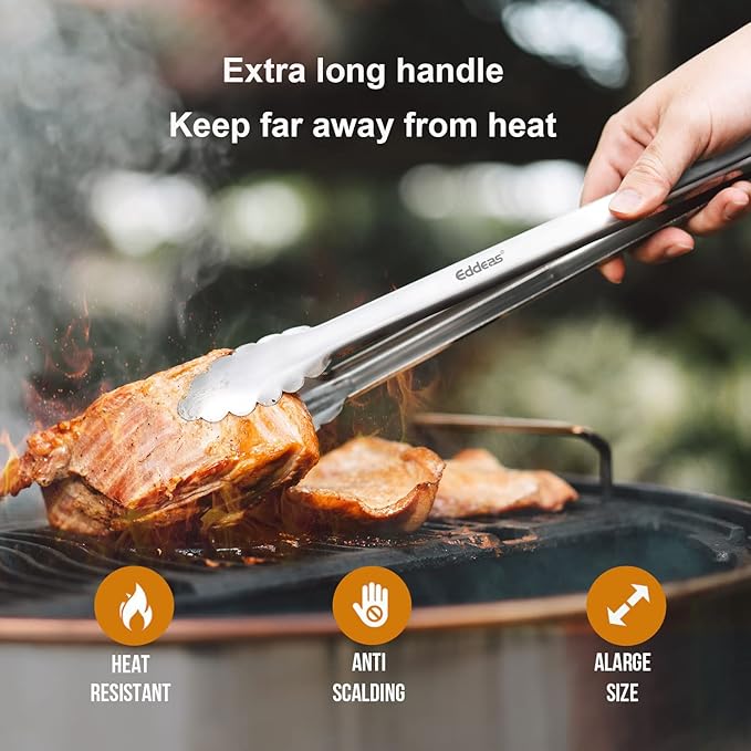 Tongs For Cooking - Heat Resistant 600 Degrees Metal Kitchen Tongs, Heavy Duty Stainless Steel Tongs - Perfect for Food, BBQ Set of 4, 7-9-12 &14 inch Grey
