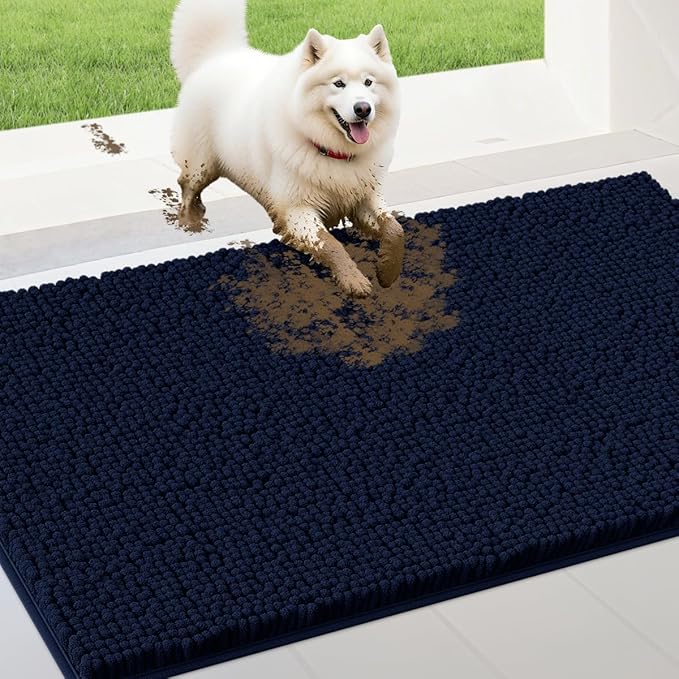 IM HOME Extra Large 60" x 36" Navy Blue Dog Door Mats for Muddy Paws, Chenille Absorbent Dog Mat, Non Slip Heavy Mud Mat for Dogs, Soft Pet Bed Mat for Entryway, Mud Paws, Inside Floor