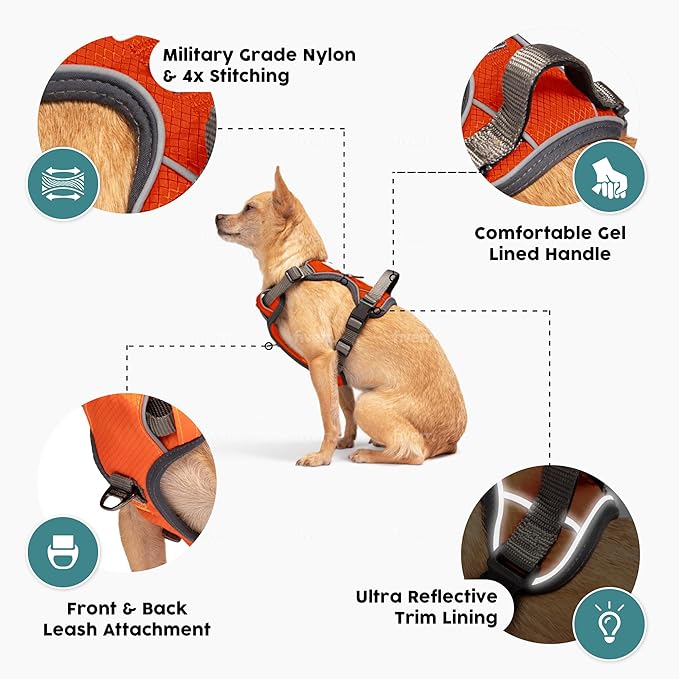 Embark Adventure Dog Harness, Reflective Trim No Pull Dog Harness Medium Sized Dogs - Military Grade Nylon, Front Clip with Gel Lined Handle.