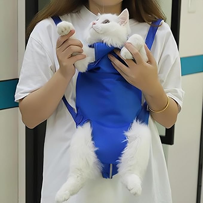 HDKUW Cat Grooming Bag,Foldable Travel Carrier for Cats,Anti-Bite Anti-Scratch Cat Grooming Restraint Bag,Pet Carrier for Administering Eye Drops,Ear Cleaner,Clipping Nails Blue S