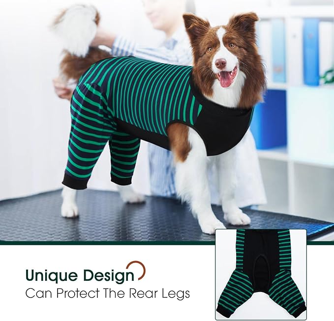 Kuoser Dog Recovery Suit, Anti Licking Dogs Rear Leg Sleeve, Abdominal Dog Surgical Suit with Pants Cover Protect Wounds, Dogs Elbow Protector Soft Pet Surgery Onesie Cone Alternative, Green 3XL