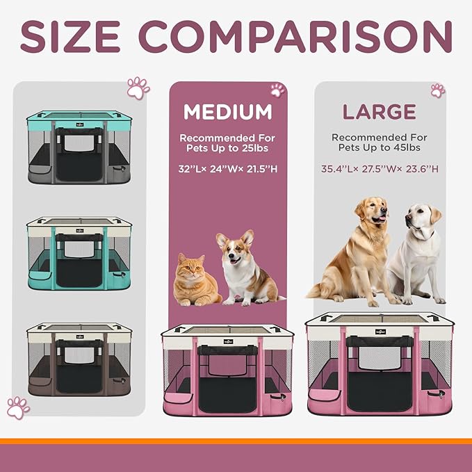 Foldable Pet Kitten Playpen, Upgrade Waterproof Portable Cat Dog Playpen Kennel Tent for Small Dog Cat, Removable Shade Cover, Come with Free Carrying Case, Indoor Outdoor Use for Small Pet, Pink