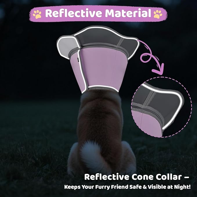 Soft Dog Cone Collar After Surgery Recovery,Adjustable E-Collar with Removable Shield,Lightweight,Breathable Anti-Licking Protective Cone for Large,Medium,Small Pets (Rose Pink, XL (Neck:17''-22''))