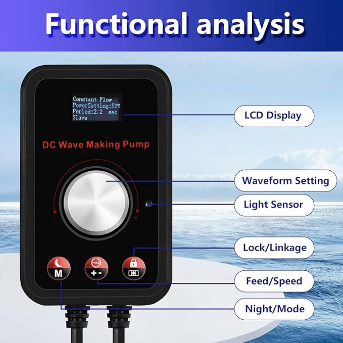 CONQUERALL 520-2600GPH 15W Wave Maker 24V DC Multi Angle Direction Sine Wave Technology Large Flow Suit for Fish Tank Aquarium Freshwater and Saltwater